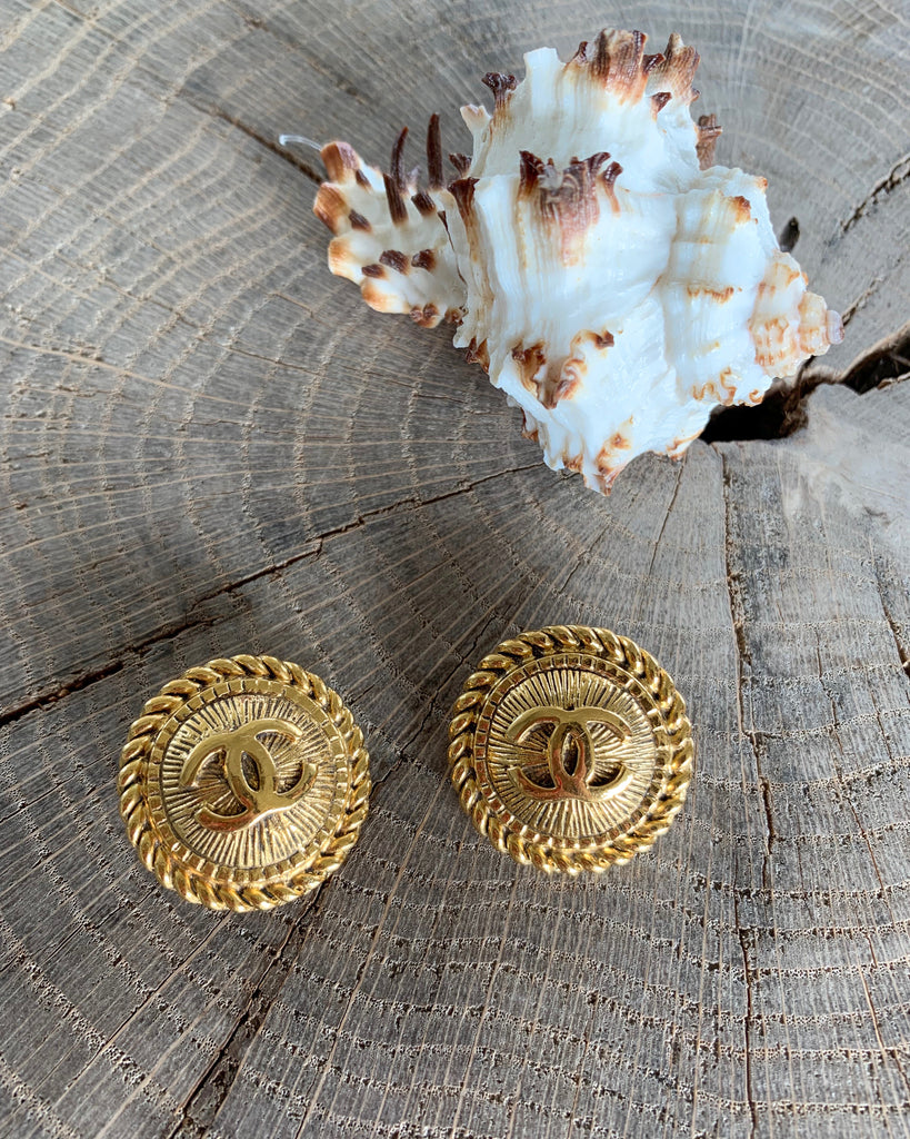 1980s Chanel CC Disk Earrings